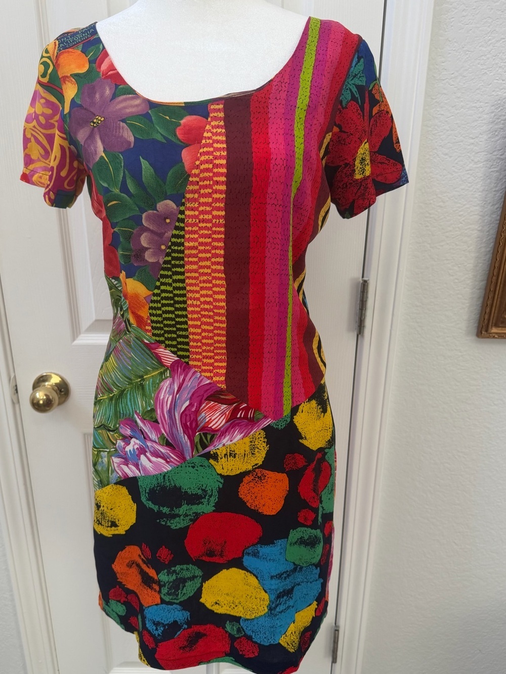 Vintage 1980s/1990s Jams World "Hattie" Short Sleeve Patchwork Mini Dress